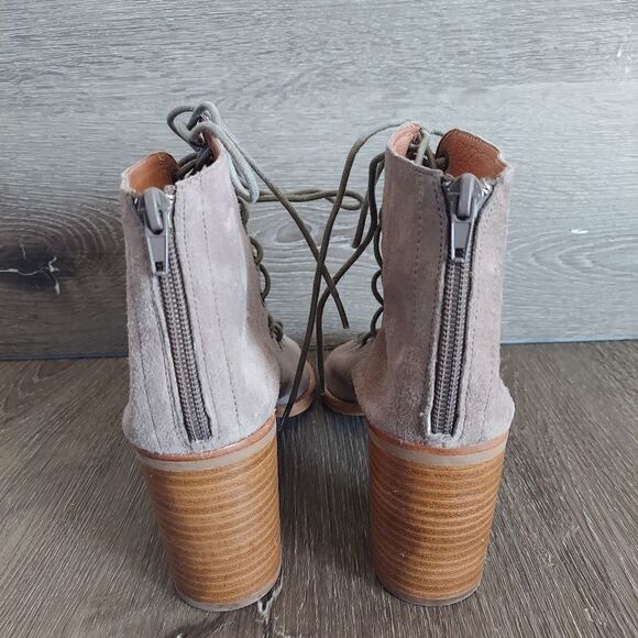 Jeffrey Campbell Cors Peep Toe Chunky Heel Lace Up Suede Bootie Womens Size 10 - Picture 5 of 11